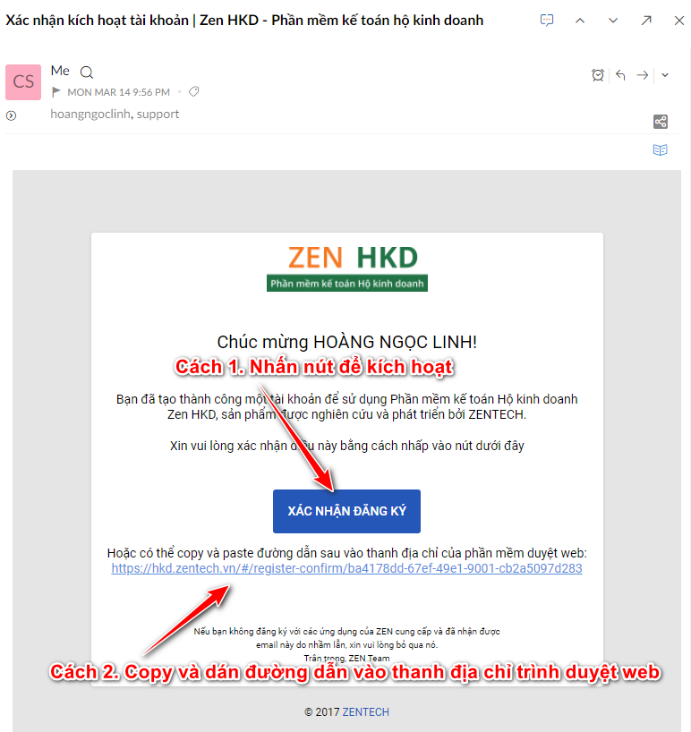 Email xác nhận kích hoạt